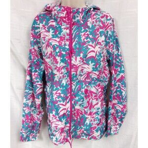 Columbia Jacket Womens Pink Green Floral Flash Forward Hooded Windbreaker Size L